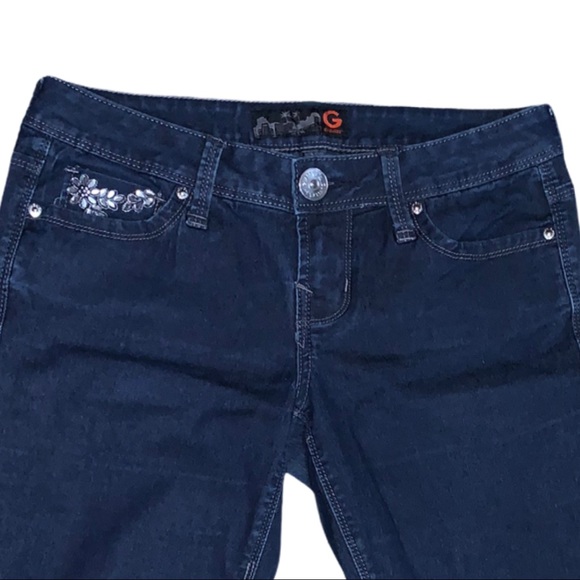 Guess Stretch Skinny Gem Crystal Wing Embellished Denim Blue Jeans 27 - Picture 2 of 7